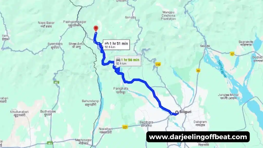 Siliguri to Tabakoshi Distance in Google Map
