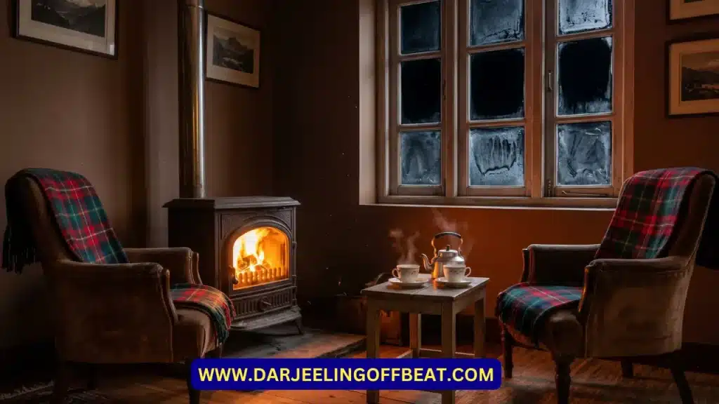 Heritage hotel room in Darjeeling in winter