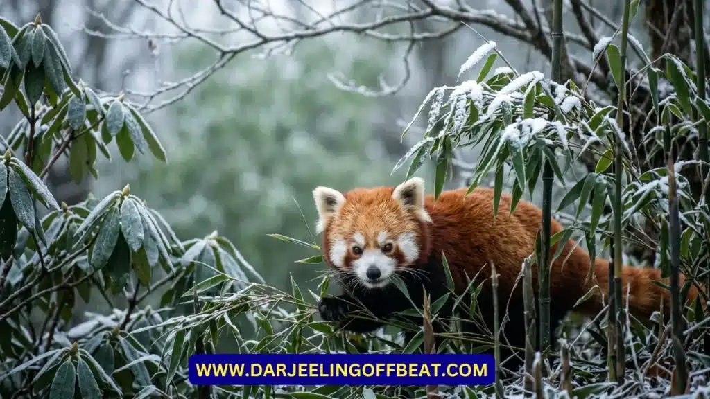 Red Panda foraging in the winter